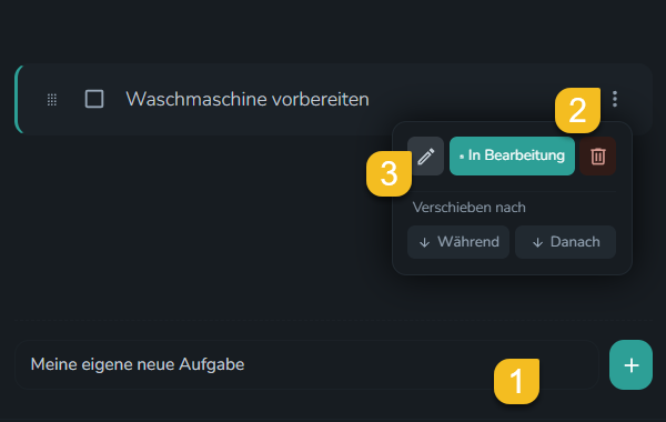 Screenshot: Aktionsmenü zum Bearbeiten einer Aufgabe in der Umzugscheckliste