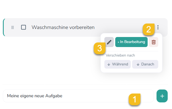 Screenshot: Aktionsmenü zum Bearbeiten einer Aufgabe in der Umzugscheckliste