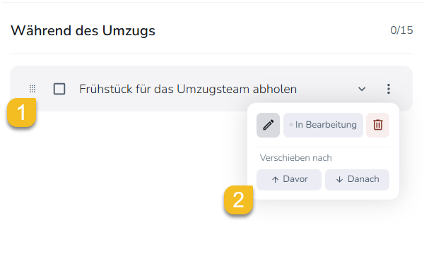 Screenshot: Aufgaben per Drag-and-drop in der Umzugscheckliste sortieren